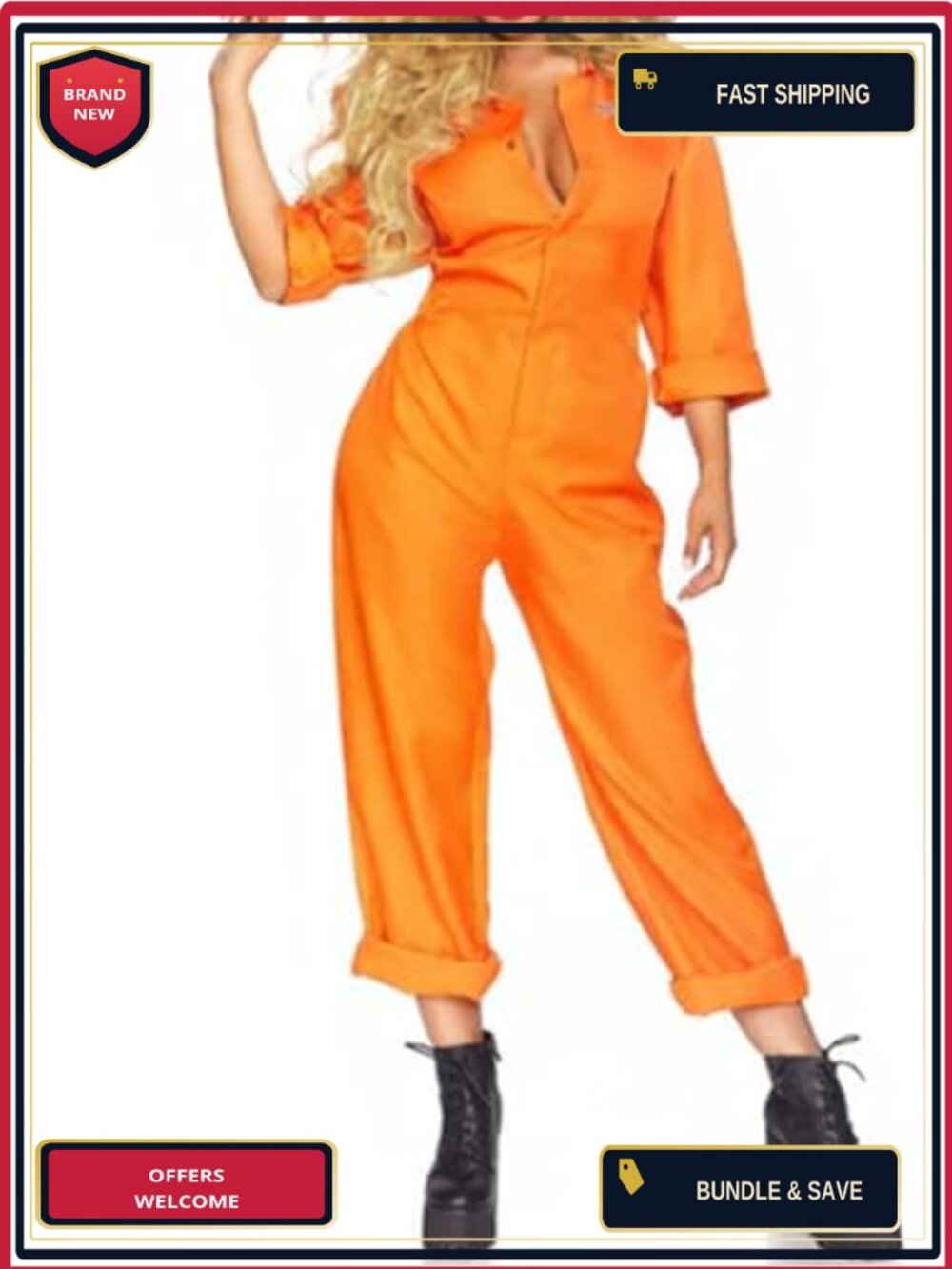 Prisoner Jumpsuit Costume 100% Polyester Long Sleeve Cosplay Halloween